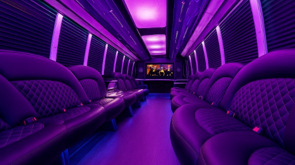 Interior of Charter Bus Company Gloucester's Party Bus in Gloucester
